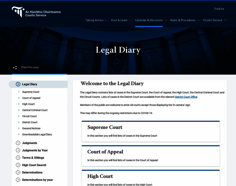 Legaldiary.courts.ie thumbnail