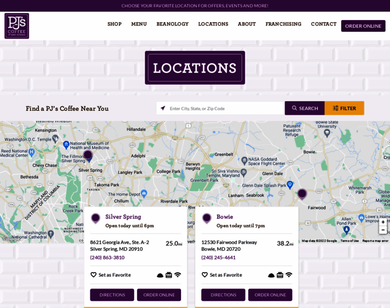 Locations.pjscoffee.com thumbnail