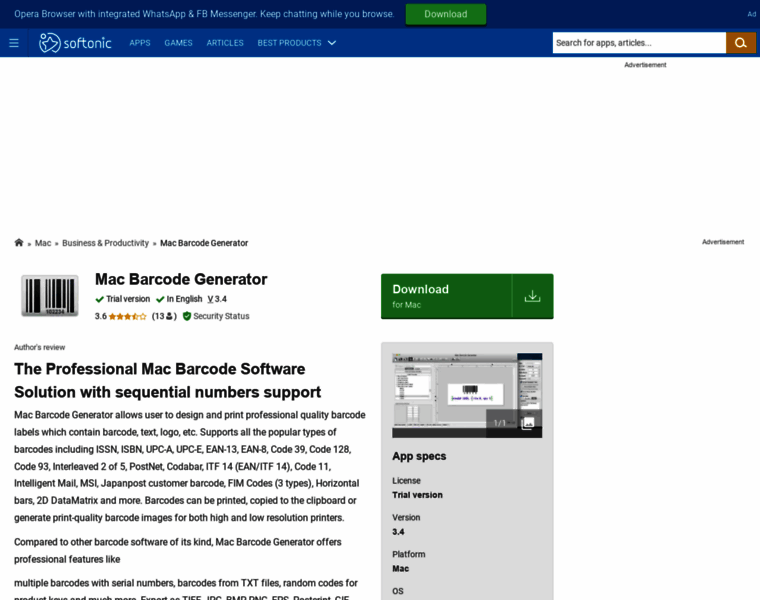 Mac-barcode-generator.en.softonic.com thumbnail