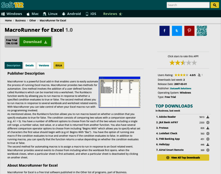 Macrorunner-for-excel.soft112.com thumbnail