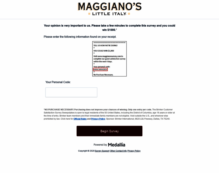 Maggianos-survey.com thumbnail