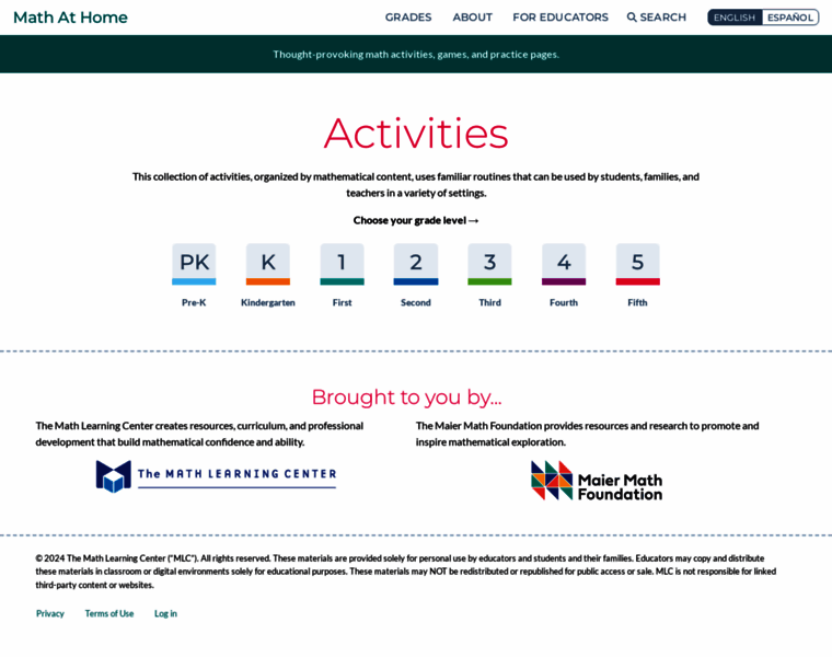 mathathome.mathlearningcenter.org at WI. Home | Math At Home