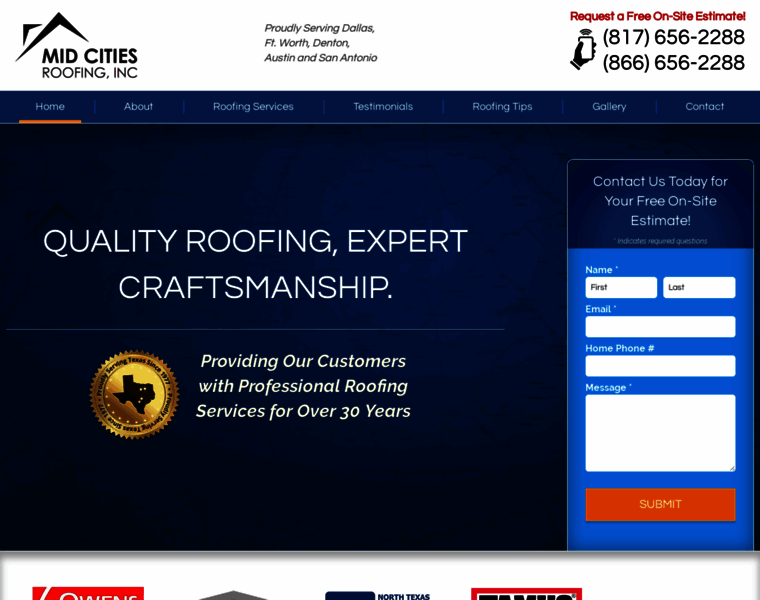 Midcitiesroofing.com thumbnail