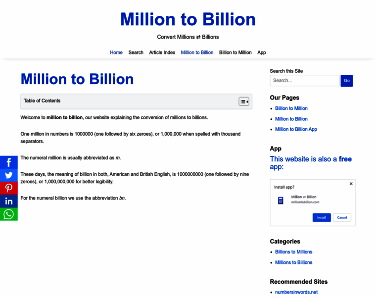 Milliontobillion.com thumbnail