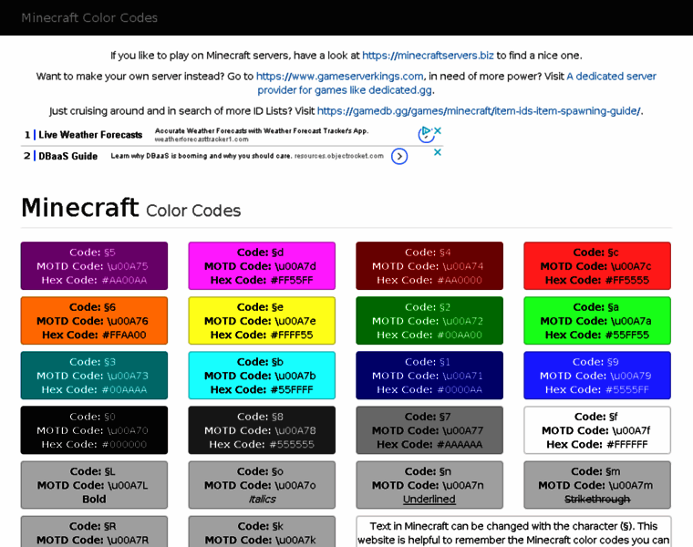 Minecraftcolorcodes.org thumbnail
