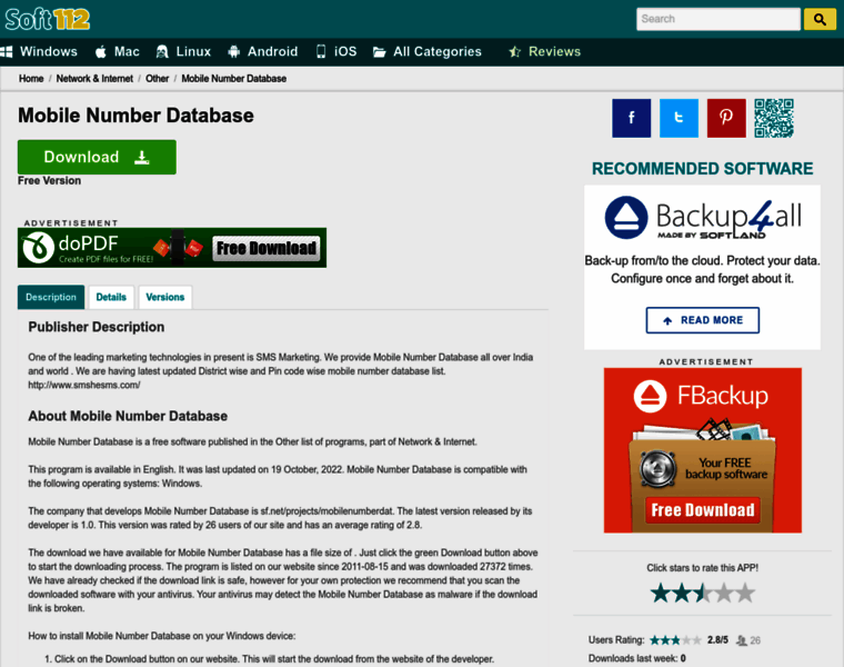 Mobile-number-database.soft112.com thumbnail