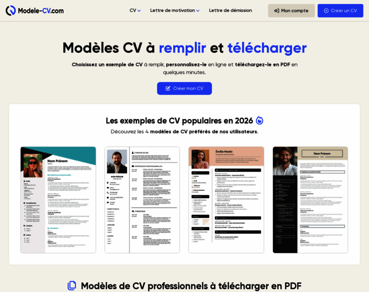 modele-cv.com at WI. Modèles CV à remplir et télécharger en PDF