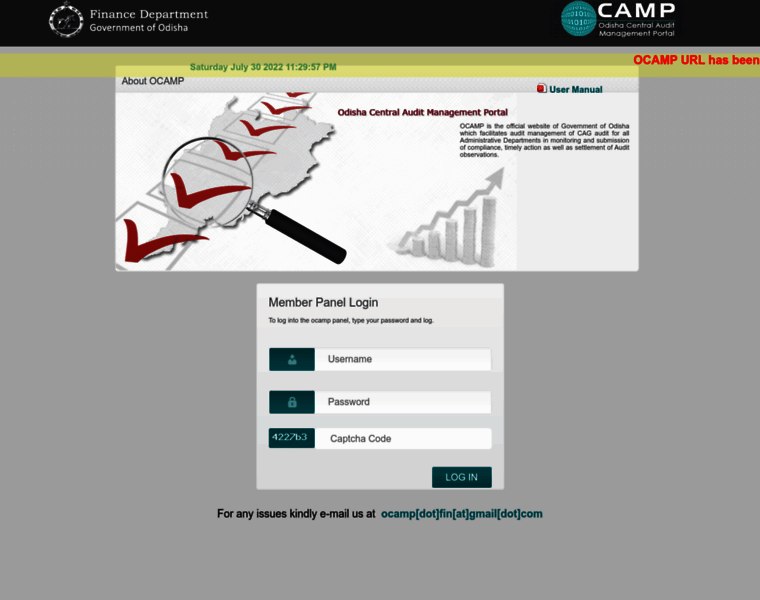 ocamp.gov.in at WI. Odisha Central Audit Management Portal