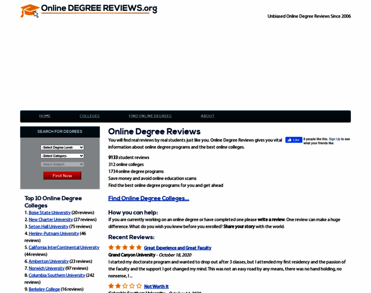 Onlinedegreereviews.org thumbnail