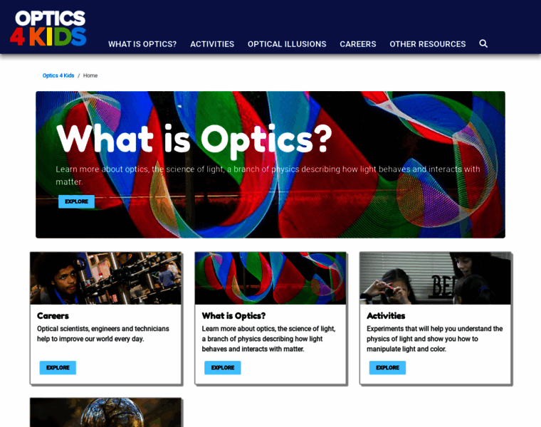 Optics4kids.org thumbnail