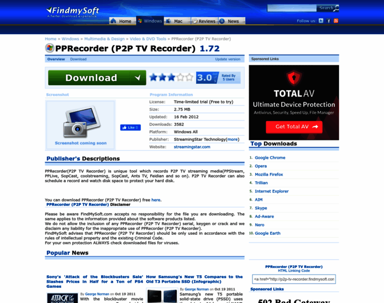 P2p-tv-recorder.findmysoft.com thumbnail