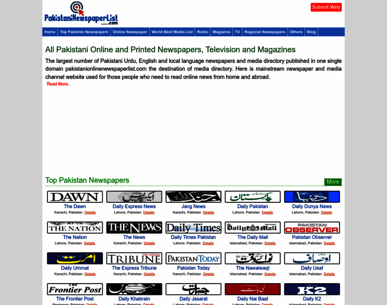 Pakistaninewspaperlist.com thumbnail
