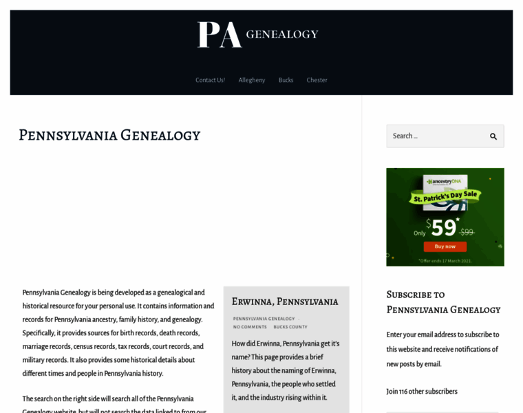 Pennsylvaniagenealogy.org thumbnail