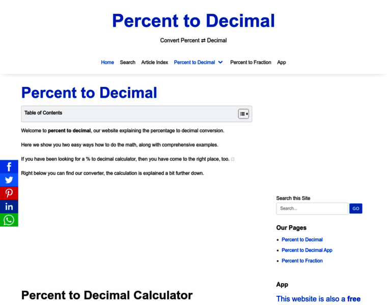 Percenttodecimal.com thumbnail