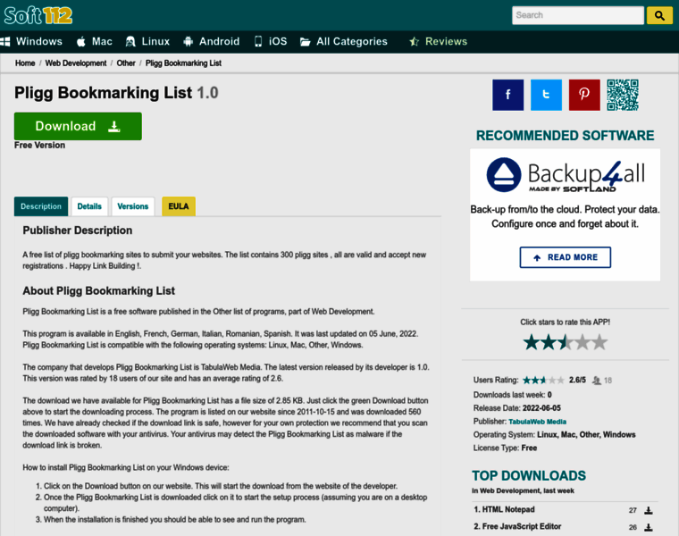 Pligg-bookmarking-list.soft112.com thumbnail