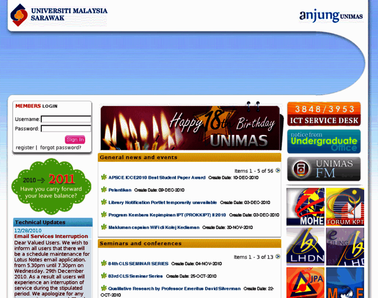 portal.unimas.my at WI. Welcome to Anjung UNIMAS