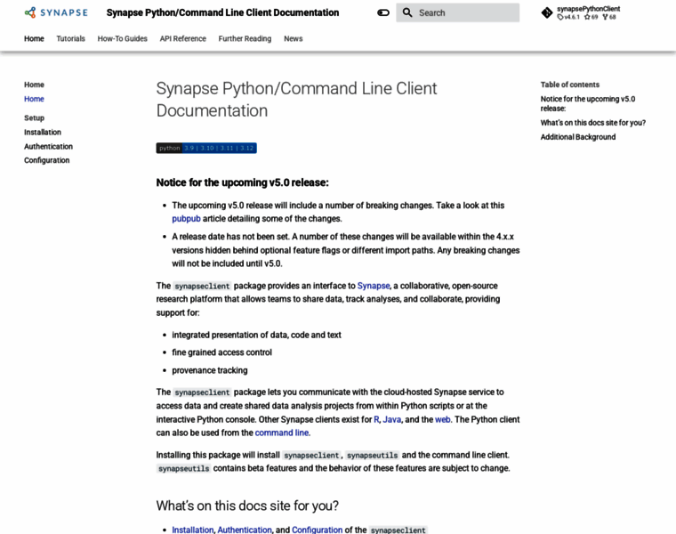 python-docs.synapse.org at WI. Home - Synapse Python/Command Line ...