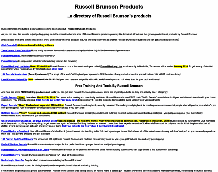 Russellbrunsonproductsdirectory.com thumbnail