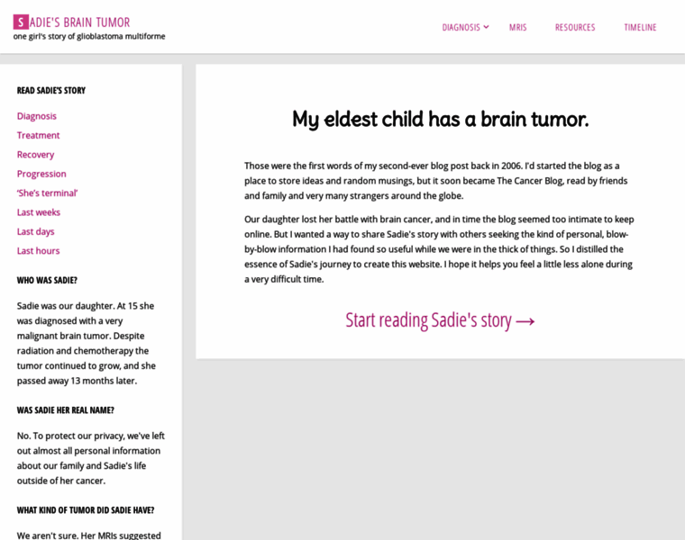 Sadies-brain-tumor.org thumbnail