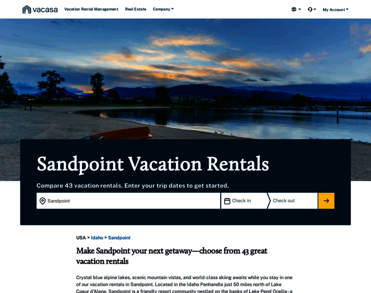Sandpointvacationrentals.com thumbnail