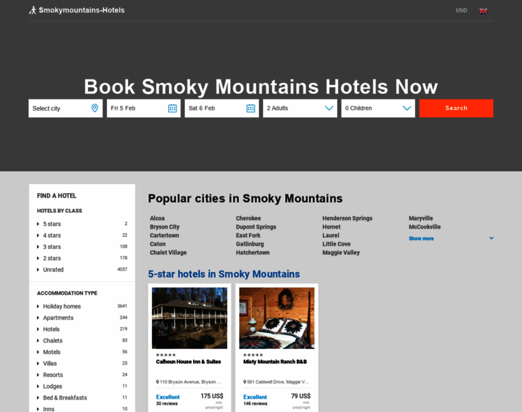 Smokymountains-hotels.com thumbnail