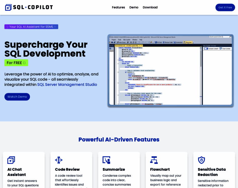 sqlcopilot.com at WI. SQL Copilot - AI Assistant for SSMS
