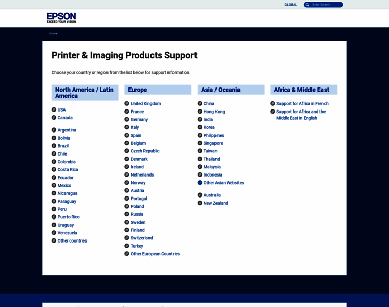 support.epson.net at WI. Printer & Imaging Products Support - Epson