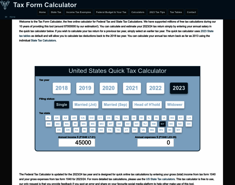 Taxformcalculator.com thumbnail