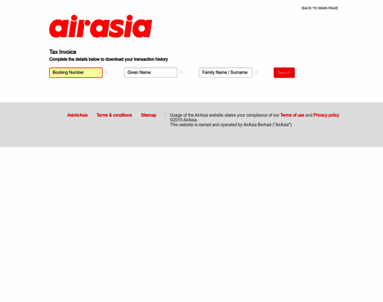 taxinvoice.airasia.com at WI. Airasia E-Invoice