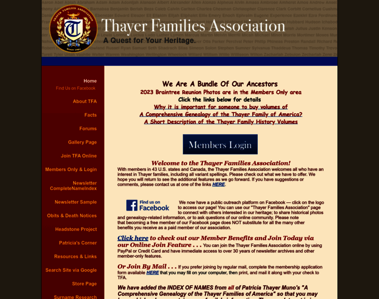 Thayerfamilies.org thumbnail