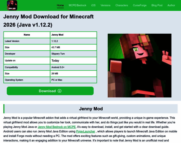 the-jennymod.com at WI. Download Jenny MOD Minecraft (v1.12.2) Java & MCPE