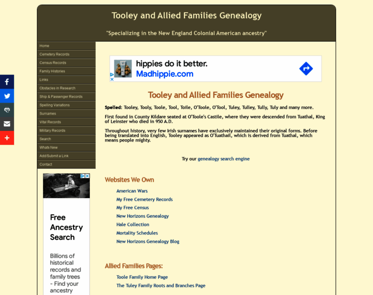 Tooleyfamilygenealogy.com thumbnail