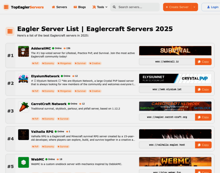 topeaglerservers.com at WI. Eagler Server List | Eaglercraft Servers 2025