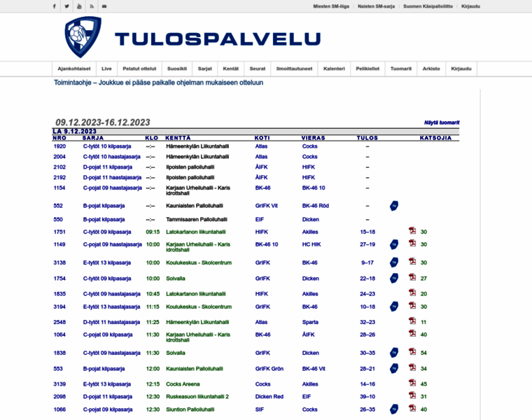 Tulospalvelu.finnhandball.net thumbnail