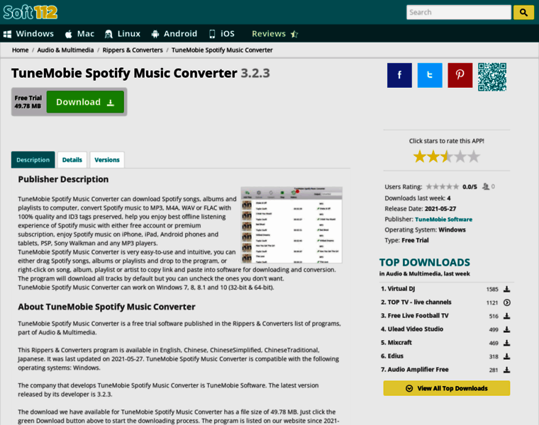Tunemobie-spotify-music-converter.soft112.com thumbnail
