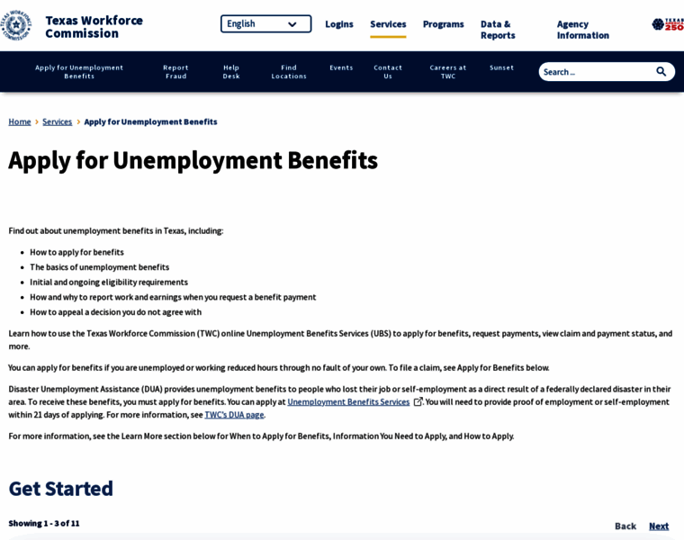 ui.texasworkforce.org at WI. Apply for Unemployment Benefits - Texas