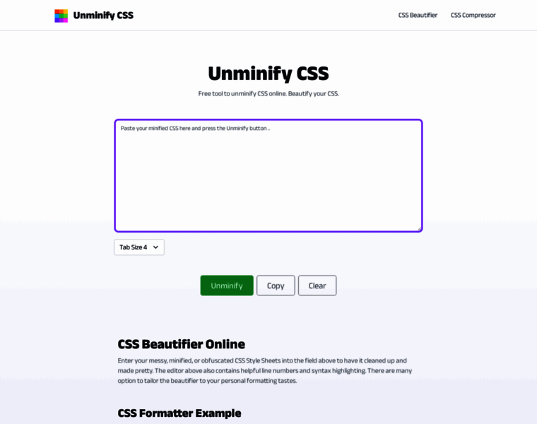 Unminify-css.com thumbnail