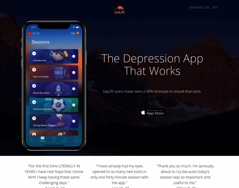 uplift.app at WI. UpLift: The Depression App That Works. Tested, CBT ...