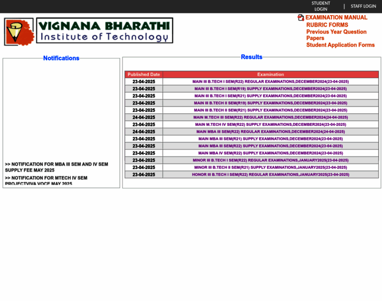 Vbithydexams.in thumbnail