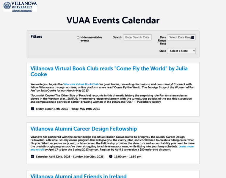 Vuevents.villanova.edu thumbnail