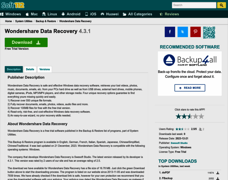 Wondershare-data-recovery.soft112.com thumbnail