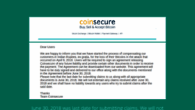 What Coinsecure.in website looked like in 2018 (5 years ago)