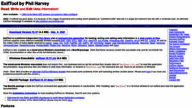 What Exiftool.org website looked like in 2023 (2 years ago)