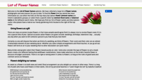 What List-of-flower-names.com website looked like in 2020 (3 years ago)