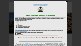 What Nigerianembassythehague.nl website looked like in 2020 (3 years ago)