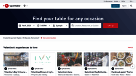 What Opentable.com website looked like in 2023 (1 year ago)