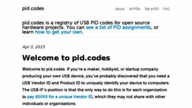 What Pid.codes website looked like in 2018 (5 years ago)