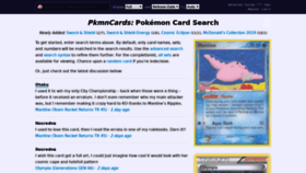 What Pkmncards.com website looked like in 2020 (4 years ago)