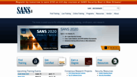 What Sans.org website looked like in 2020 (4 years ago)