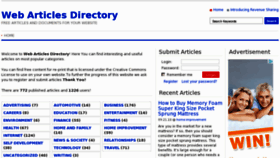 What Webarticlesdirectory.com website looked like in 2012 (12 years ago)